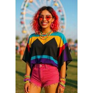 Vintage Giorgio Sant’ Angelo Silk Top Blouse 80s Colorblock Art to Wear Designer